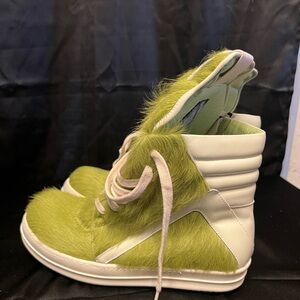 Rick Owens Green and White High-Top Sneakers